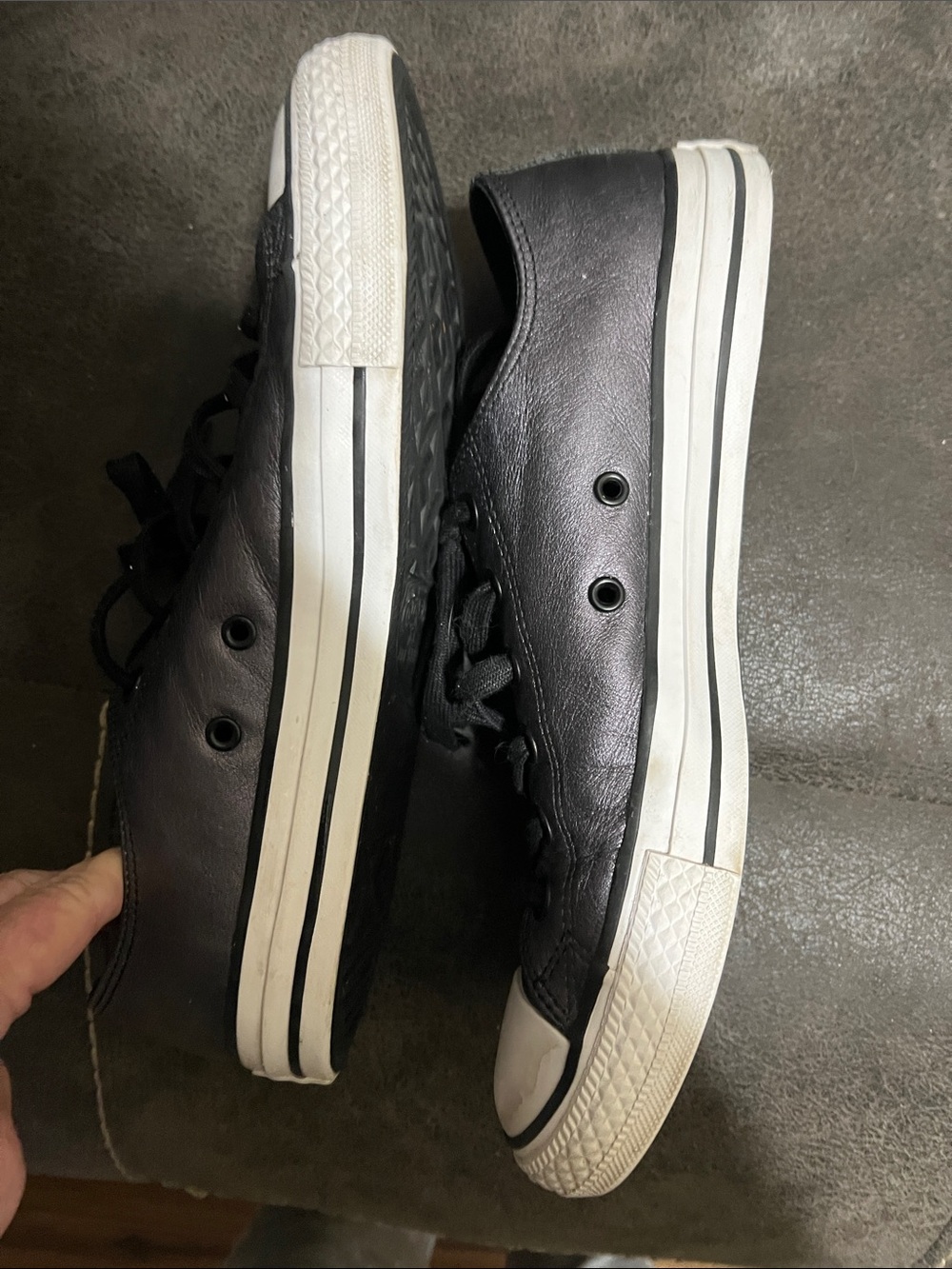 Women’s Leather Converse Dark Gray/silver Low-Top Sneakers - Picture 4 of 9